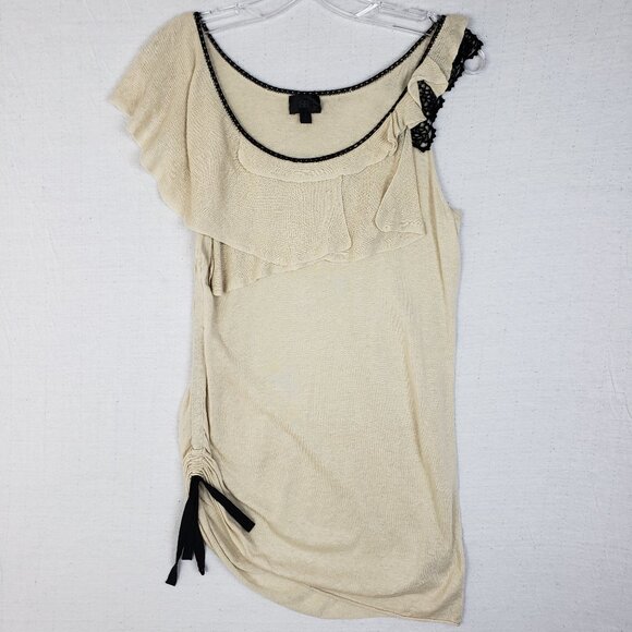 Banana Republic Silk Linen Asymmetric Gathered Top Tank Ruffled Boho Twee size S - Picture 1 of 11